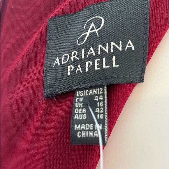 NWT Adrianna Papell Crimson V Neck Lace Dress with Satin Belt - Picture 4 of 6